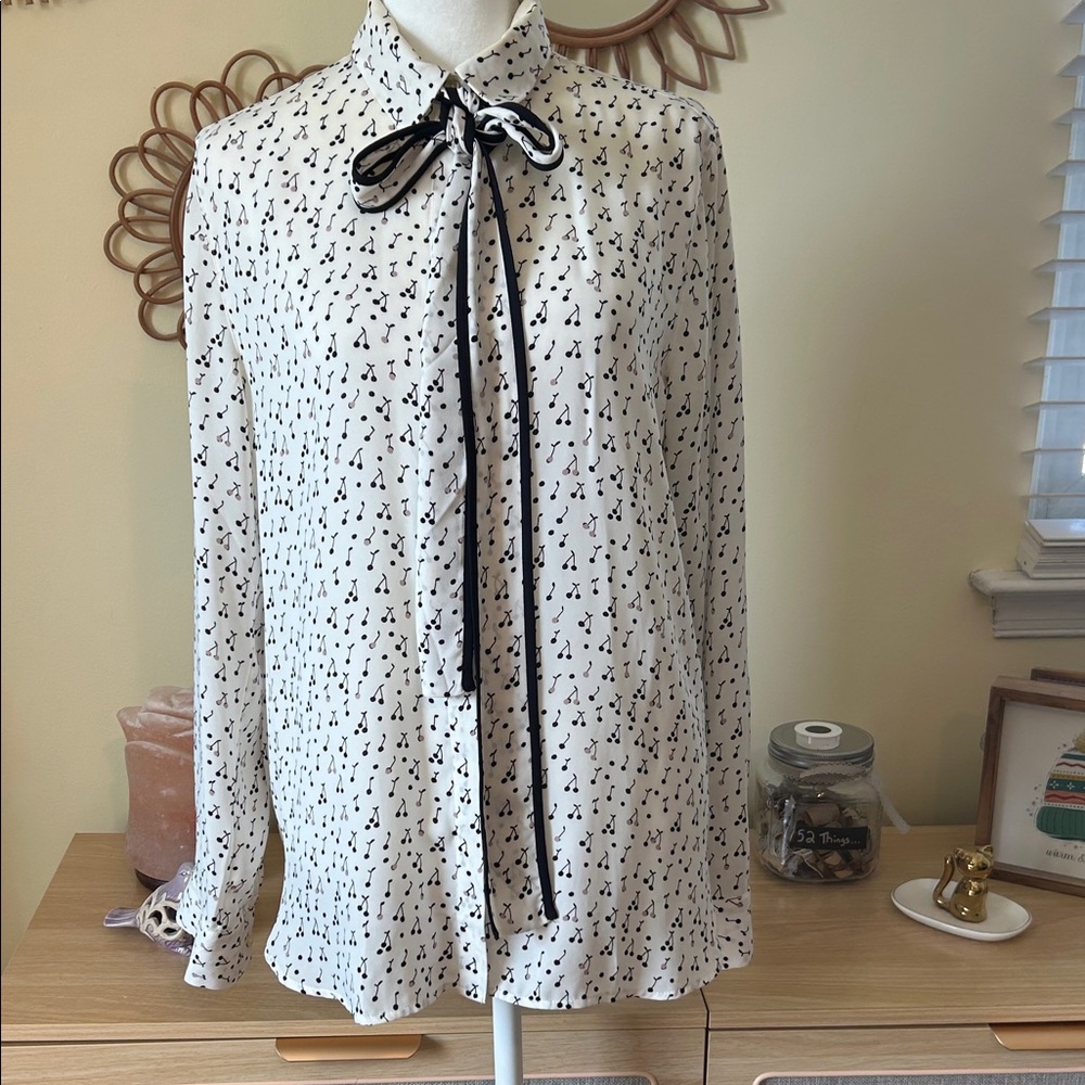 LOFT White Blouse with Black Pattern